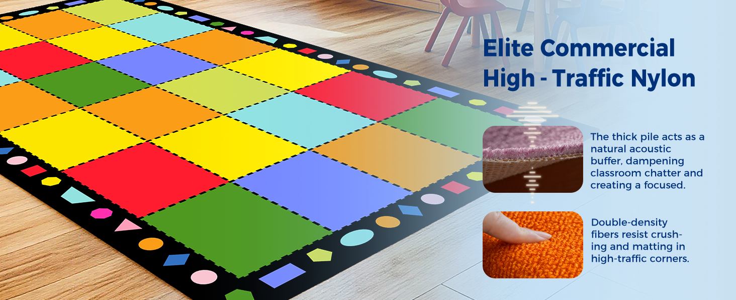 Multicolor Grid Classroom Seating Rug classroom rug scene image 2