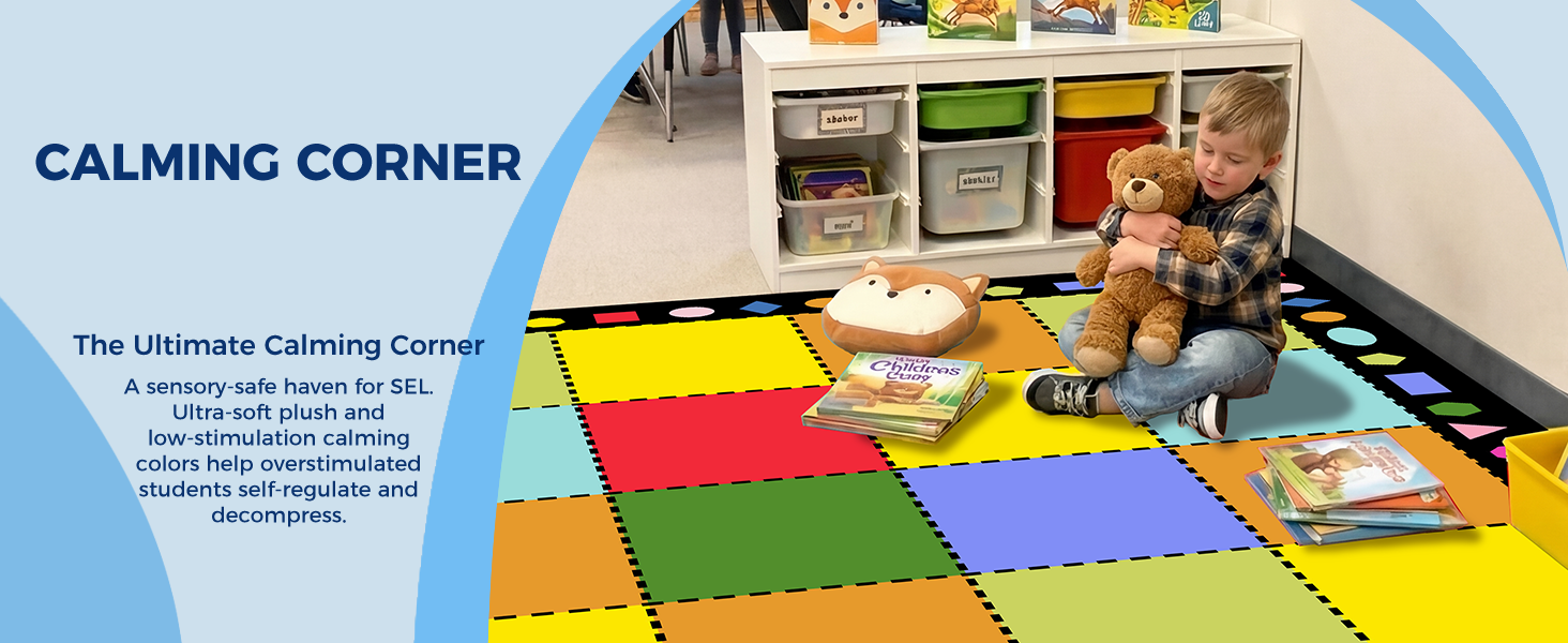 Multicolor Grid Classroom Seating Rug classroom rug scene image 10