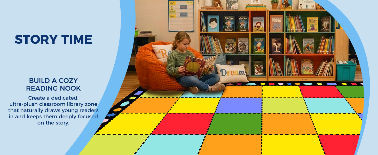 Multicolor Grid Classroom Seating Rug classroom rug scene image 11