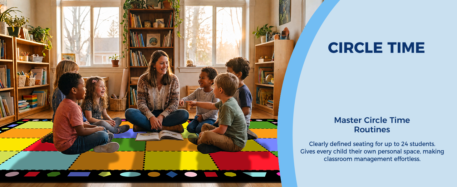 Multicolor Grid Classroom Seating Rug classroom rug scene image 8
