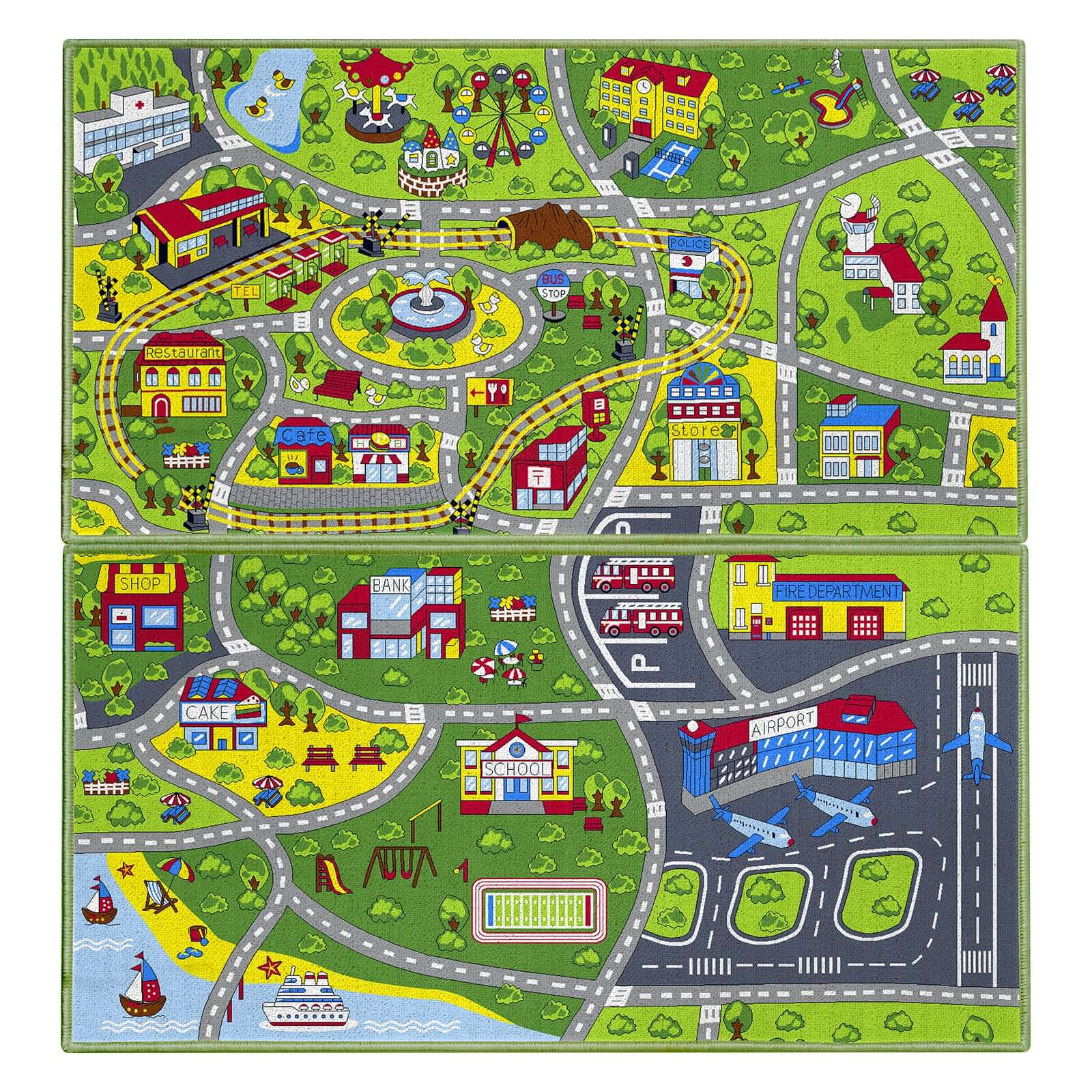 Green Roadway Kids Rug-Pack 2
