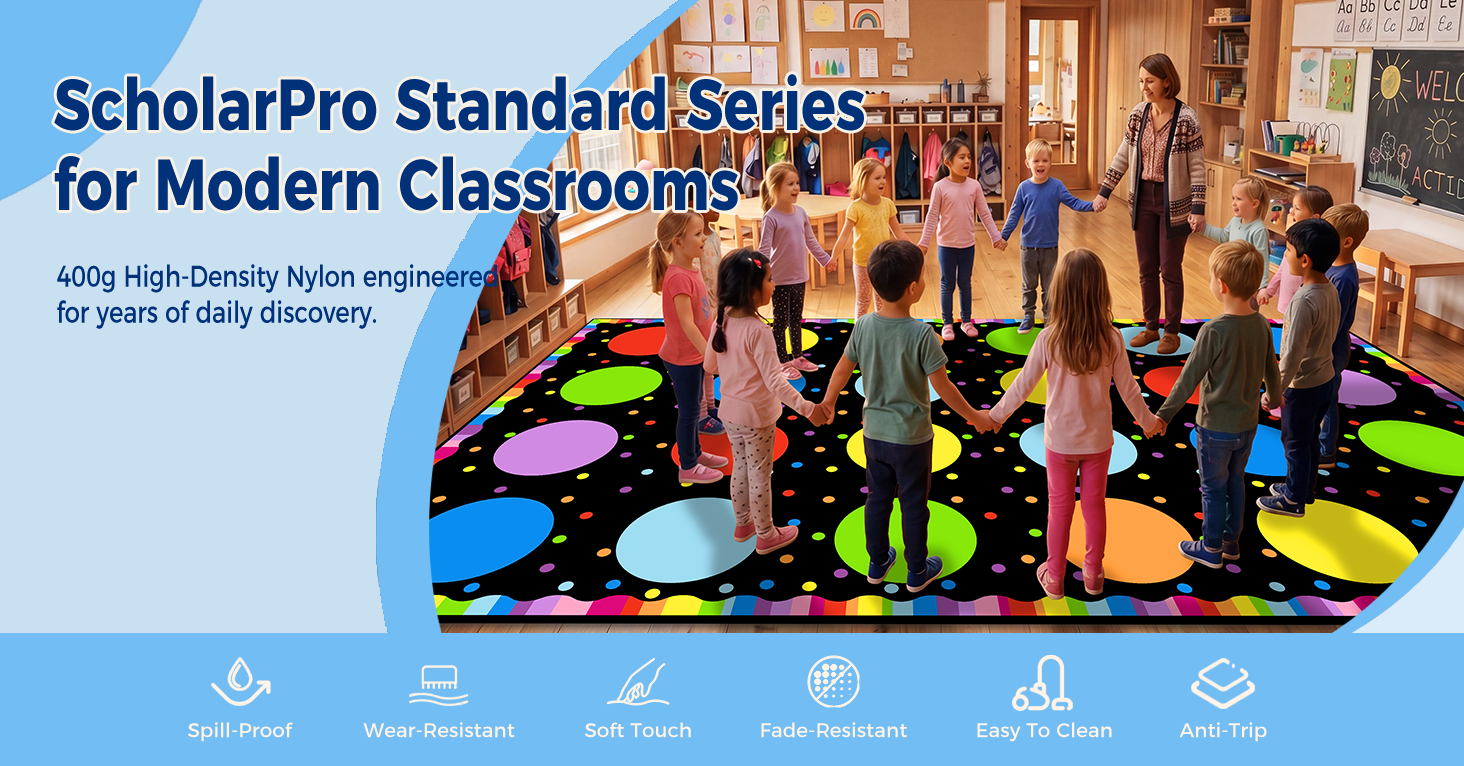 Colorful Gradient Circle Classroom Seating Rug classroom rug scene image 1