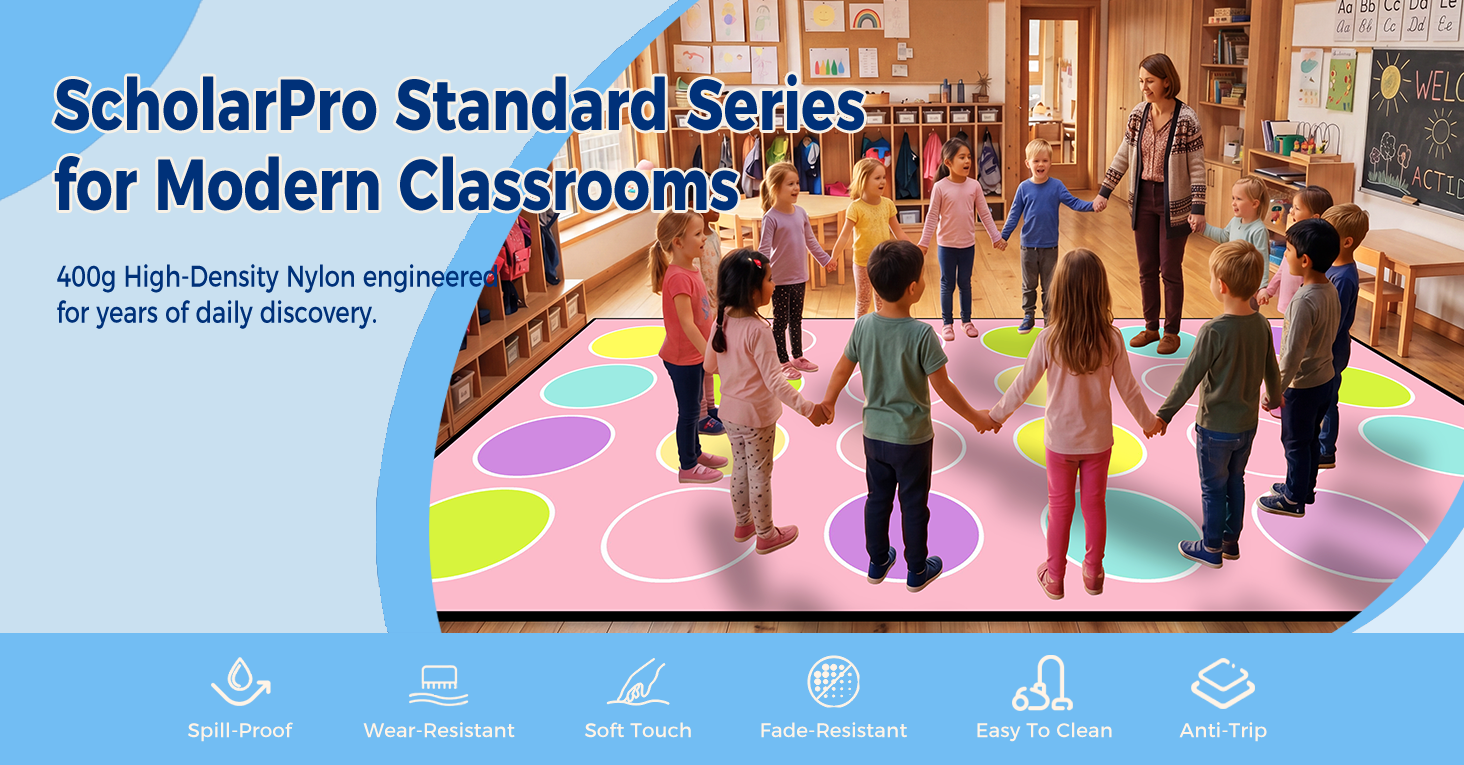 Pink Pastel Dots Classroom Seating Rug classroom rug scene image 1