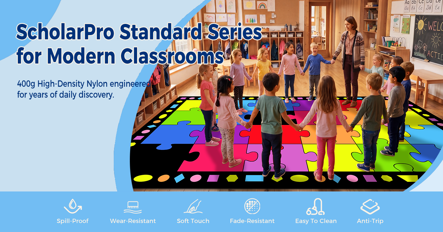 Puzzle Paradise Color Block Classroom Rug classroom rug scene image 1