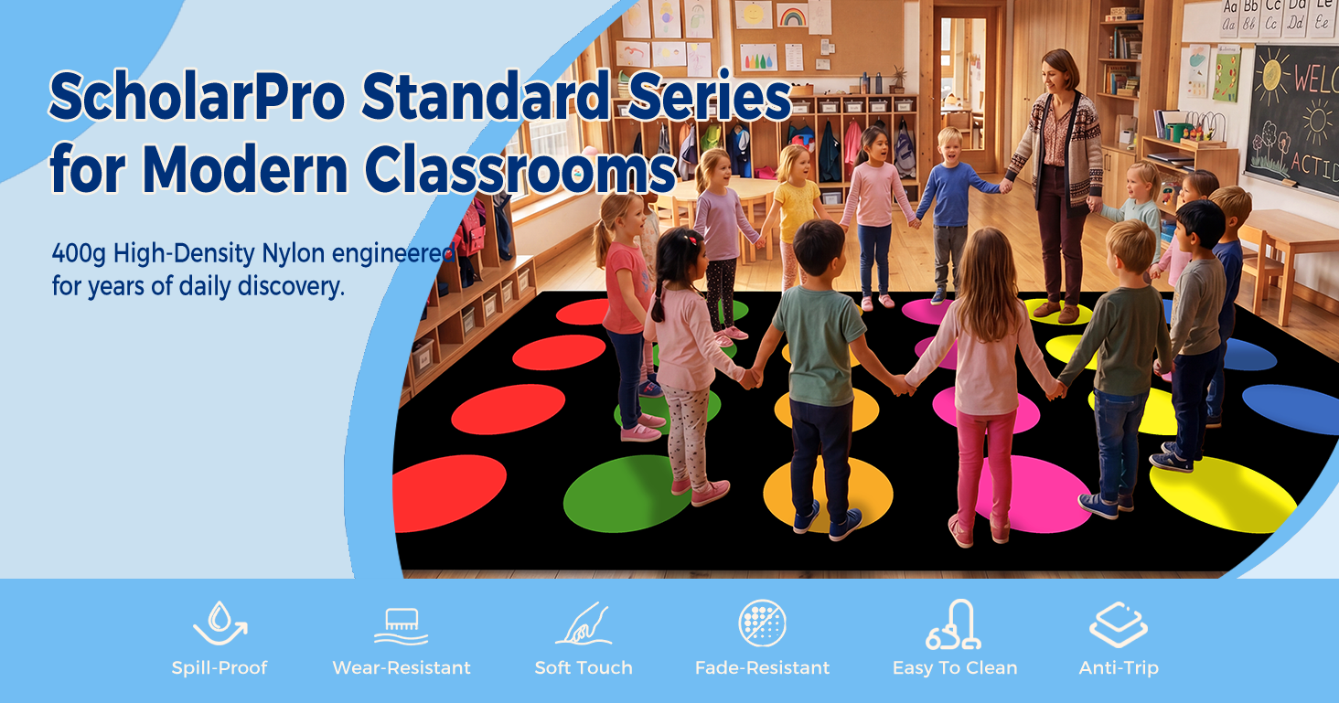 Black Colorful Circle Sit Spots Classroom Rug classroom rug scene image 1