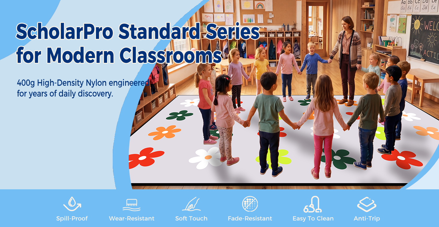 Gray Daisy Classroom Rug classroom rug scene image 1