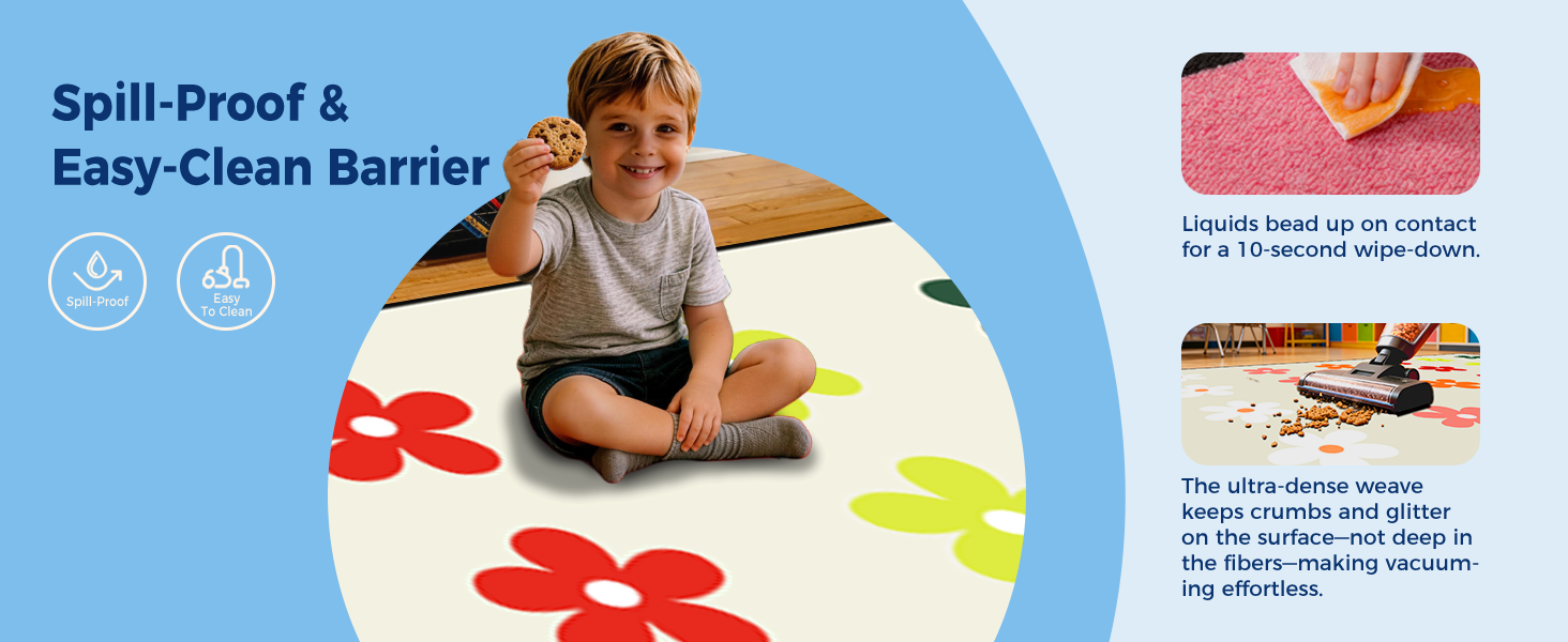 Cream Daisy Classroom Rug classroom rug scene image 3