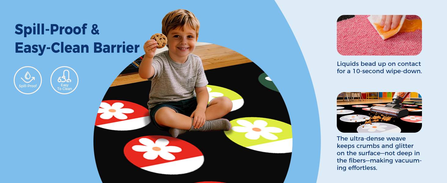 Black Daisy Circle Classroom Rug classroom rug scene image 3