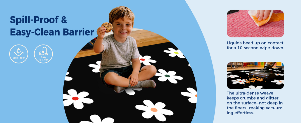 Black Daisy Classroom Rug classroom rug scene image 3