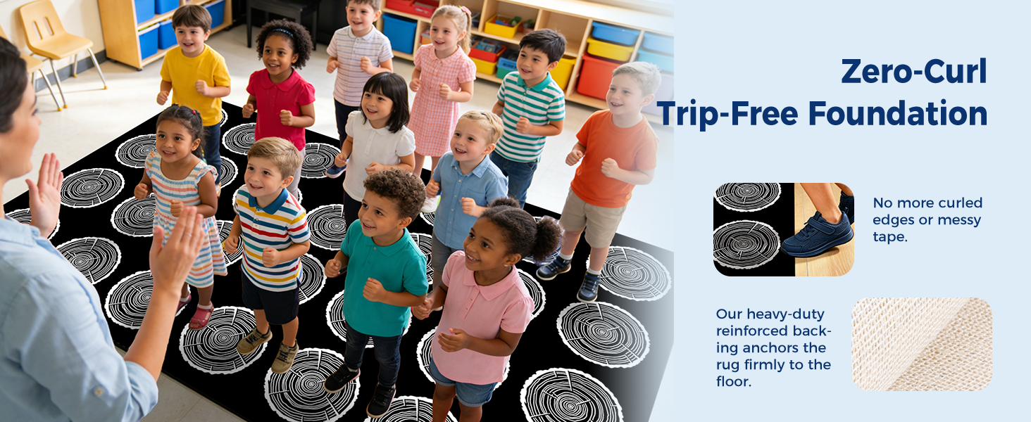 Black & White Tree Stump 28-Seat Classroom Rug classroom rug scene image 4