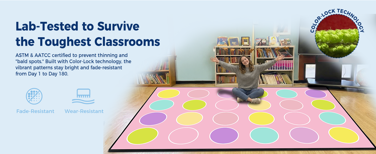 Pink Pastel Dots Classroom Seating Rug classroom rug scene image 6