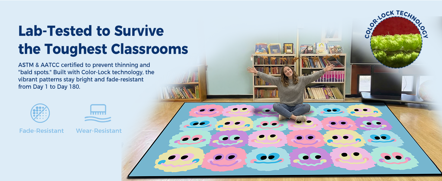 Pastel Plush Smileys Classroom Rug classroom rug scene image 6