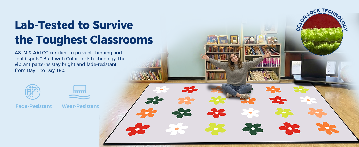 Gray Daisy Classroom Rug classroom rug scene image 6