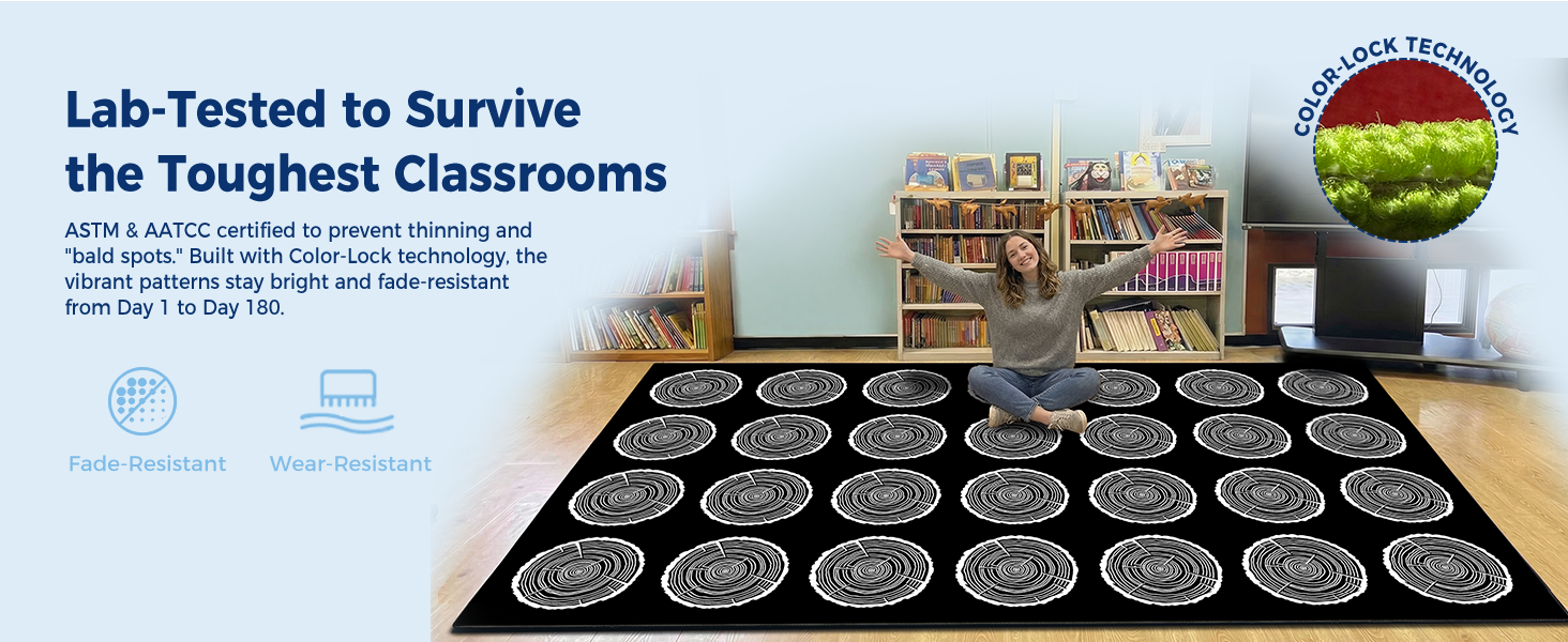Black & White Tree Stump 28-Seat Classroom Rug classroom rug scene image 6