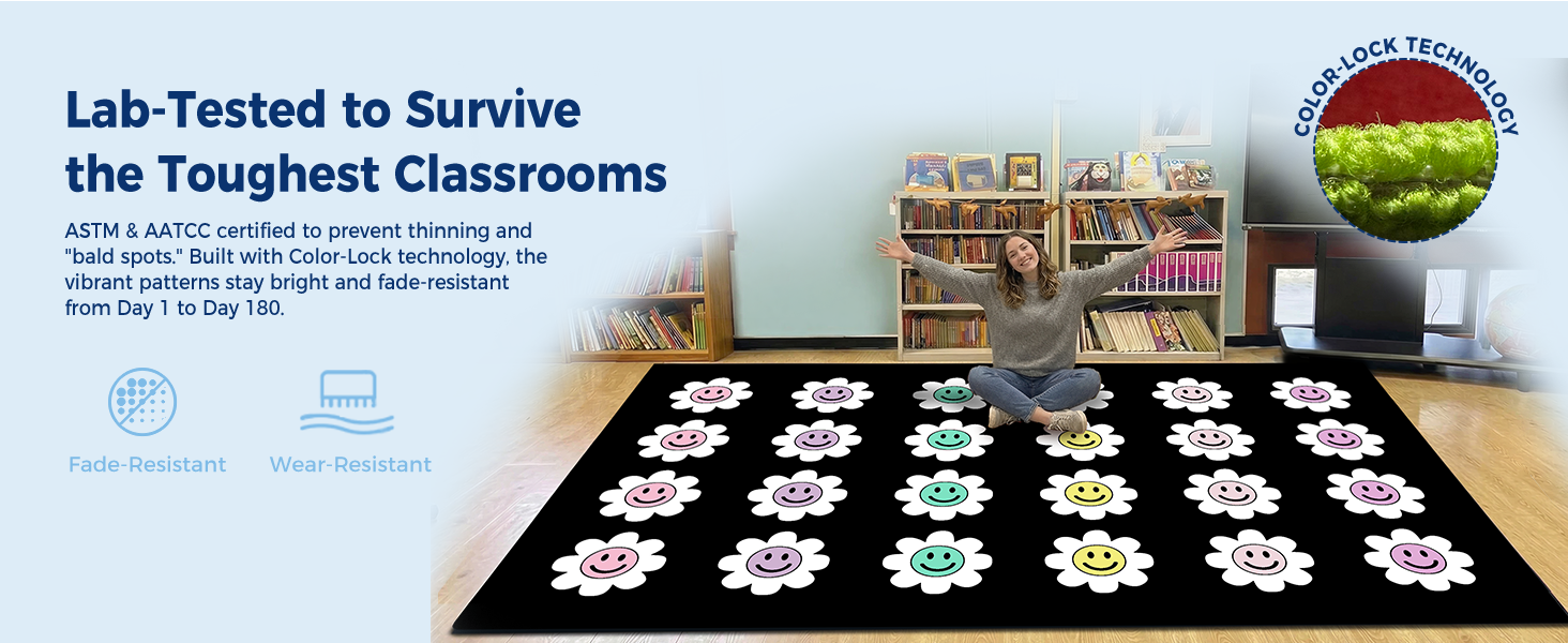Pastel Flower Smileys Classroom Rug classroom rug scene image 6