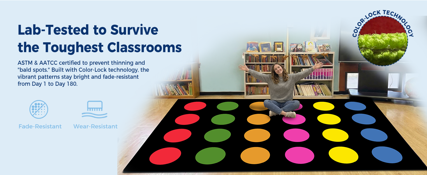 Black Colorful Circle Sit Spots Classroom Rug classroom rug scene image 6