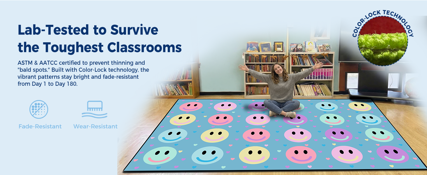 Blue Pastel Smileys Classroom Seating Rug classroom rug scene image 6