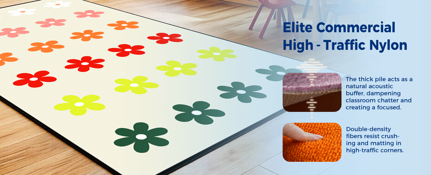 Cream Daisy Classroom Rug classroom rug scene image 2
