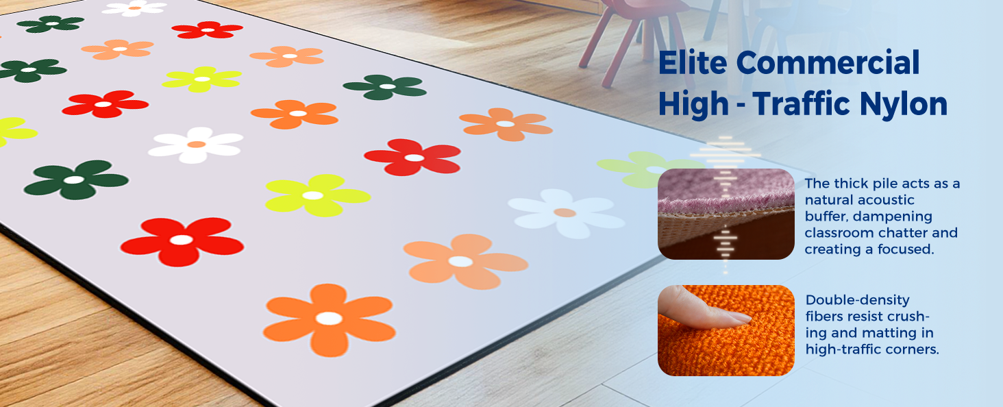 Gray Daisy Classroom Rug classroom rug scene image 2