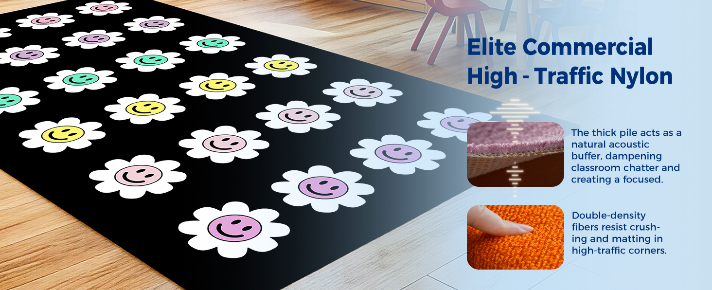 Pastel Flower Smileys Classroom Rug classroom rug scene image 2