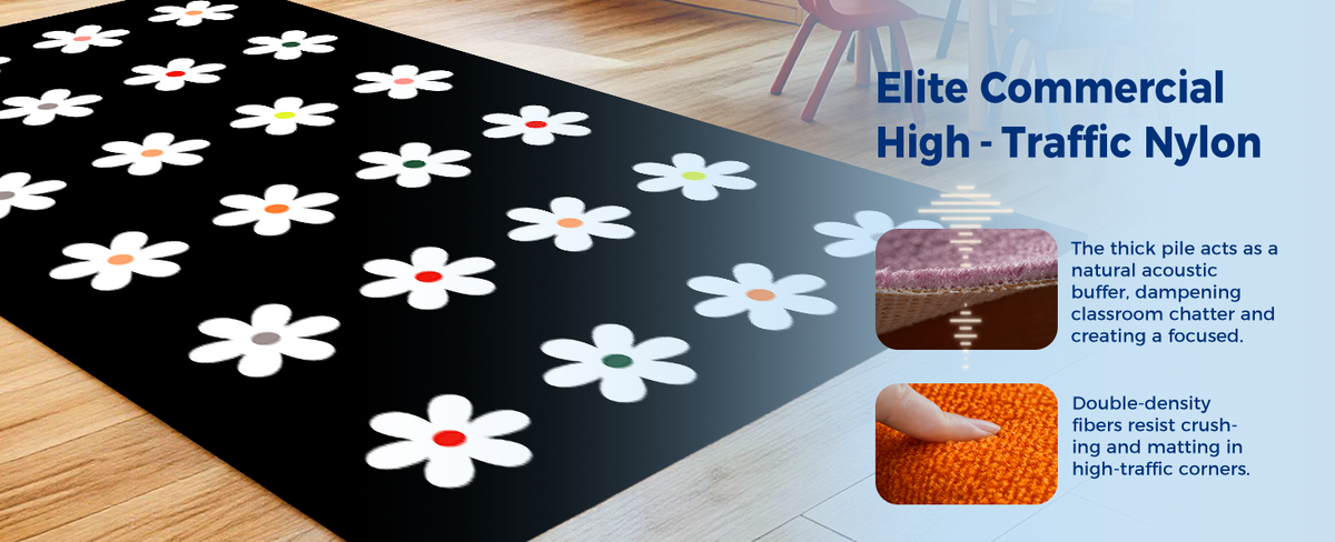 Black Daisy Classroom Rug classroom rug scene image 2