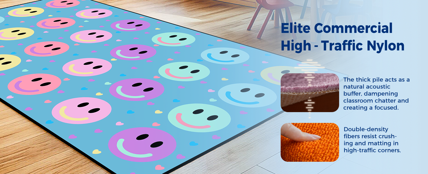 Blue Pastel Smileys Classroom Seating Rug classroom rug scene image 2