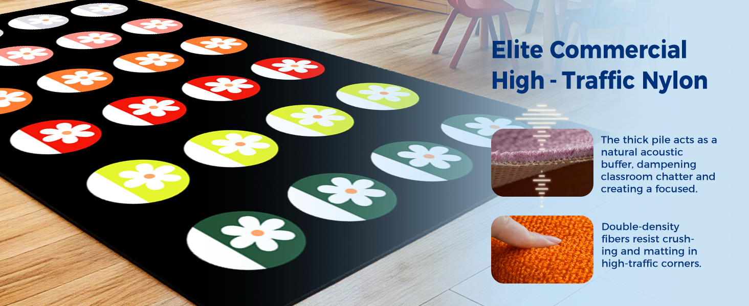 Black Daisy Circle Classroom Rug classroom rug scene image 2