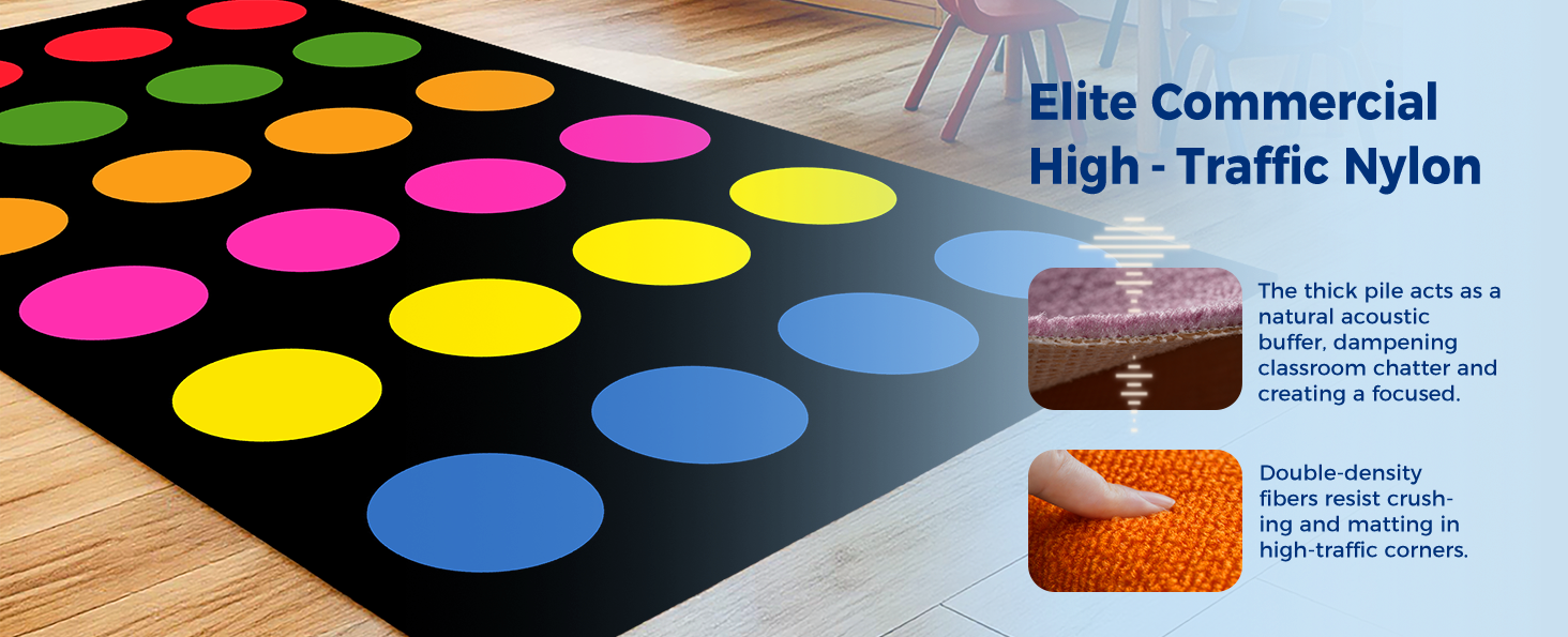 Black Colorful Circle Sit Spots Classroom Rug classroom rug scene image 2