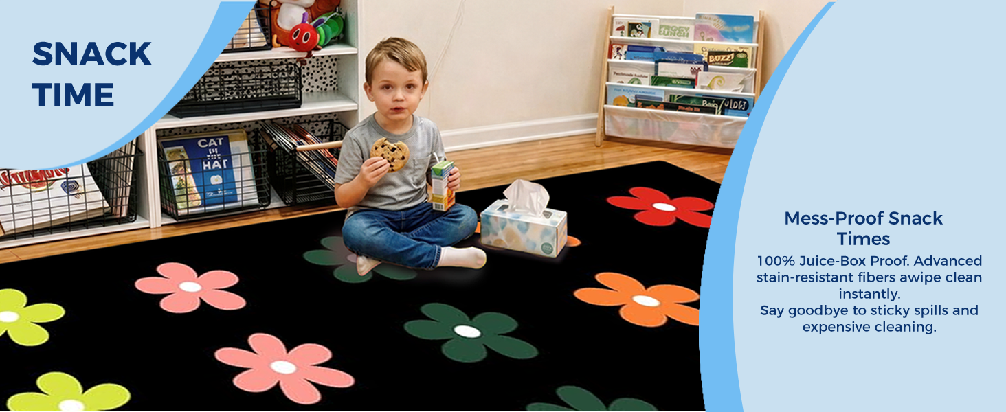 Black Daisy Floral Classroom Rug classroom rug scene image 9