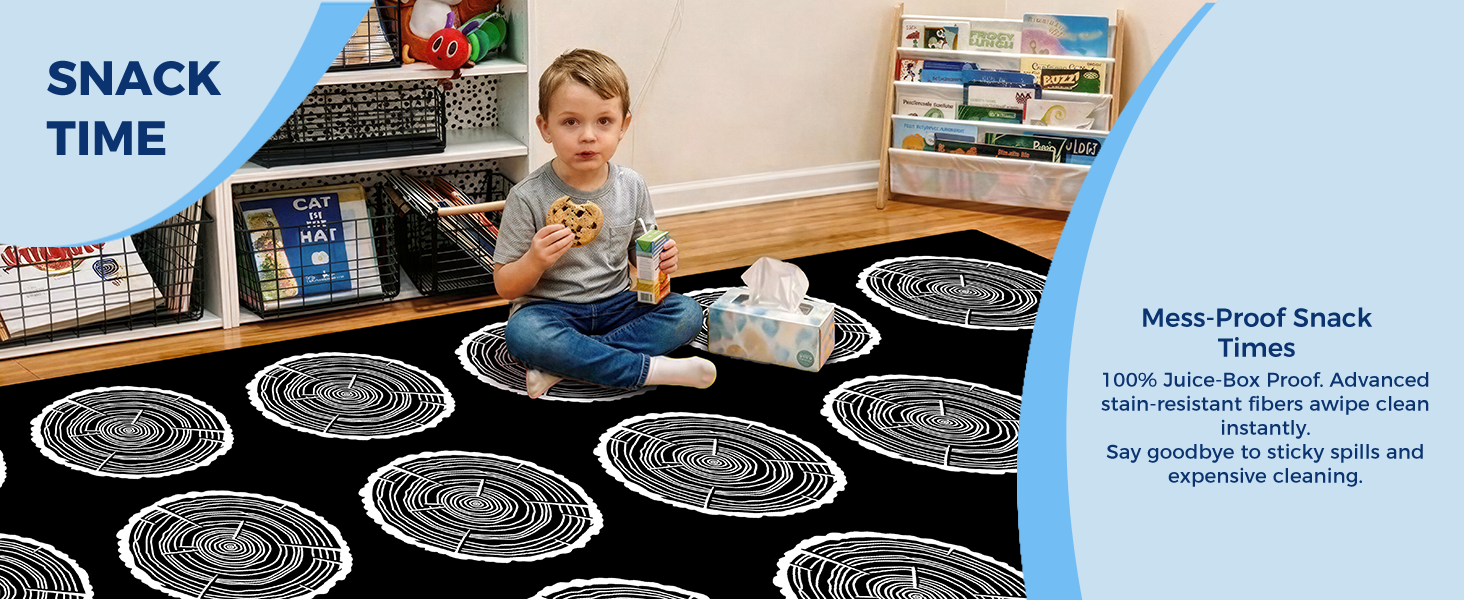 Black & White Tree Stump 28-Seat Classroom Rug classroom rug scene image 9