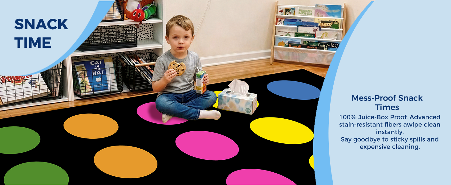 Black Colorful Circle Sit Spots Classroom Rug classroom rug scene image 9