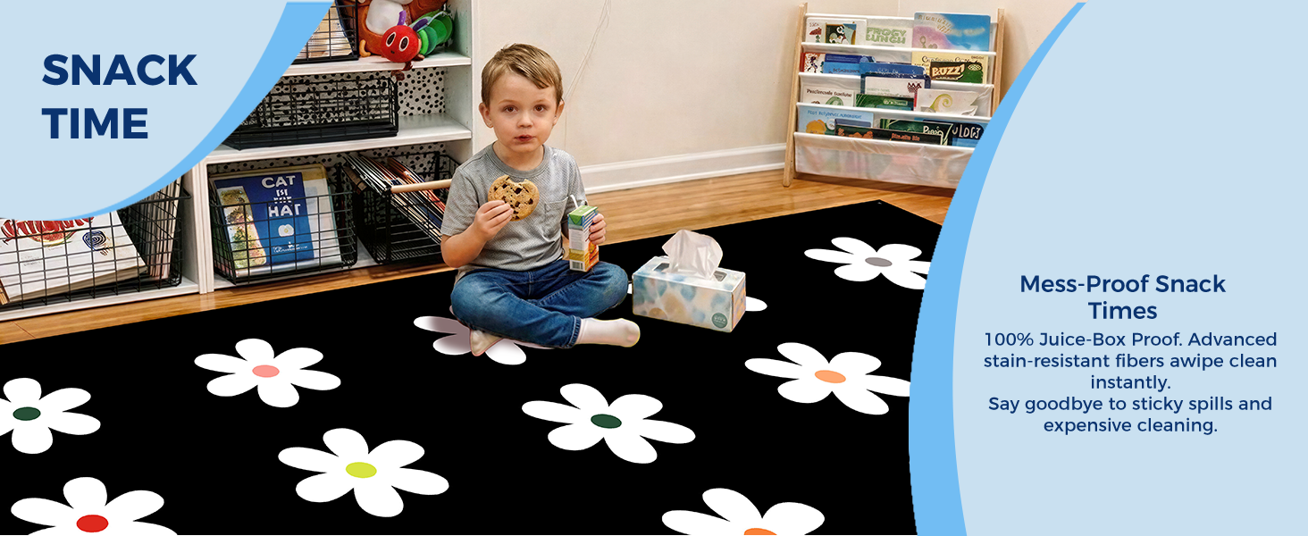 Black Daisy Classroom Rug classroom rug scene image 8