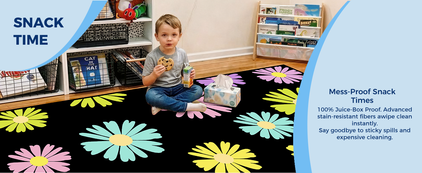 Black Daisy Floral Classroom Rug classroom rug scene image 9