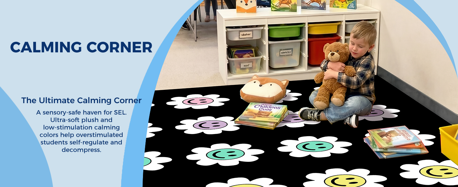 Pastel Flower Smileys Classroom Rug classroom rug scene image 10