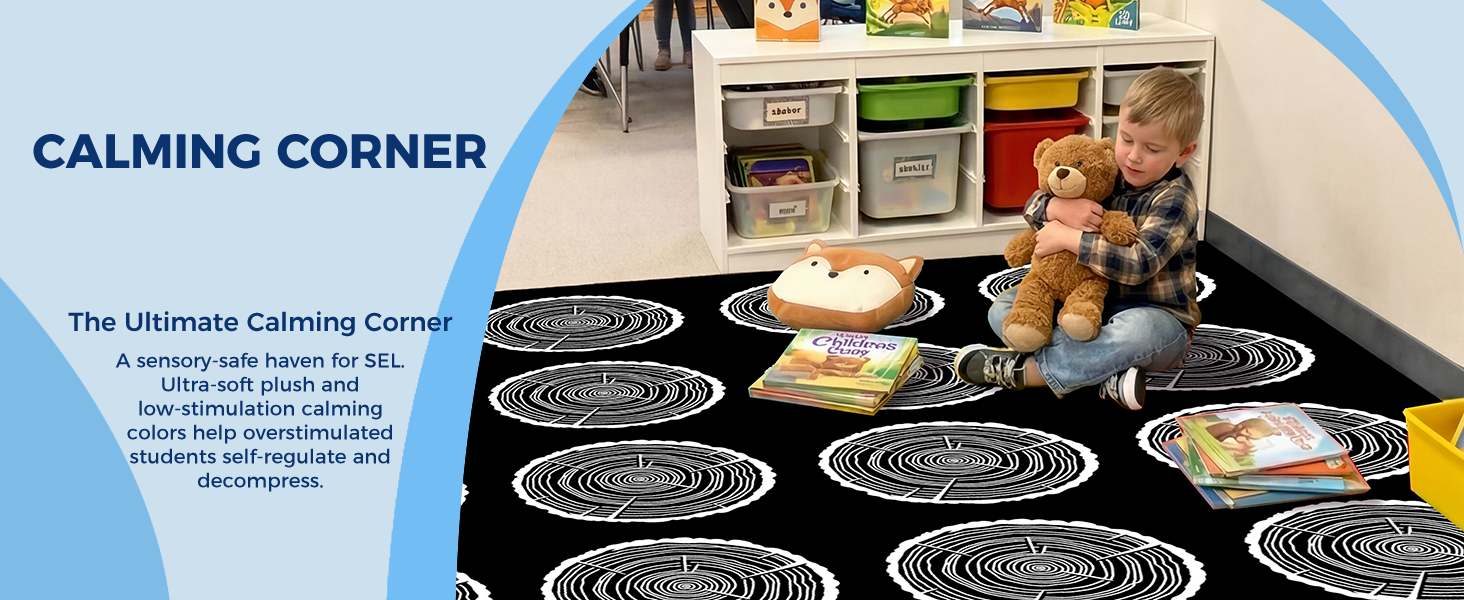 Black & White Tree Stump 28-Seat Classroom Rug classroom rug scene image 10