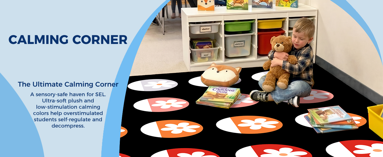 Black Daisy Circle Classroom Rug classroom rug scene image 9