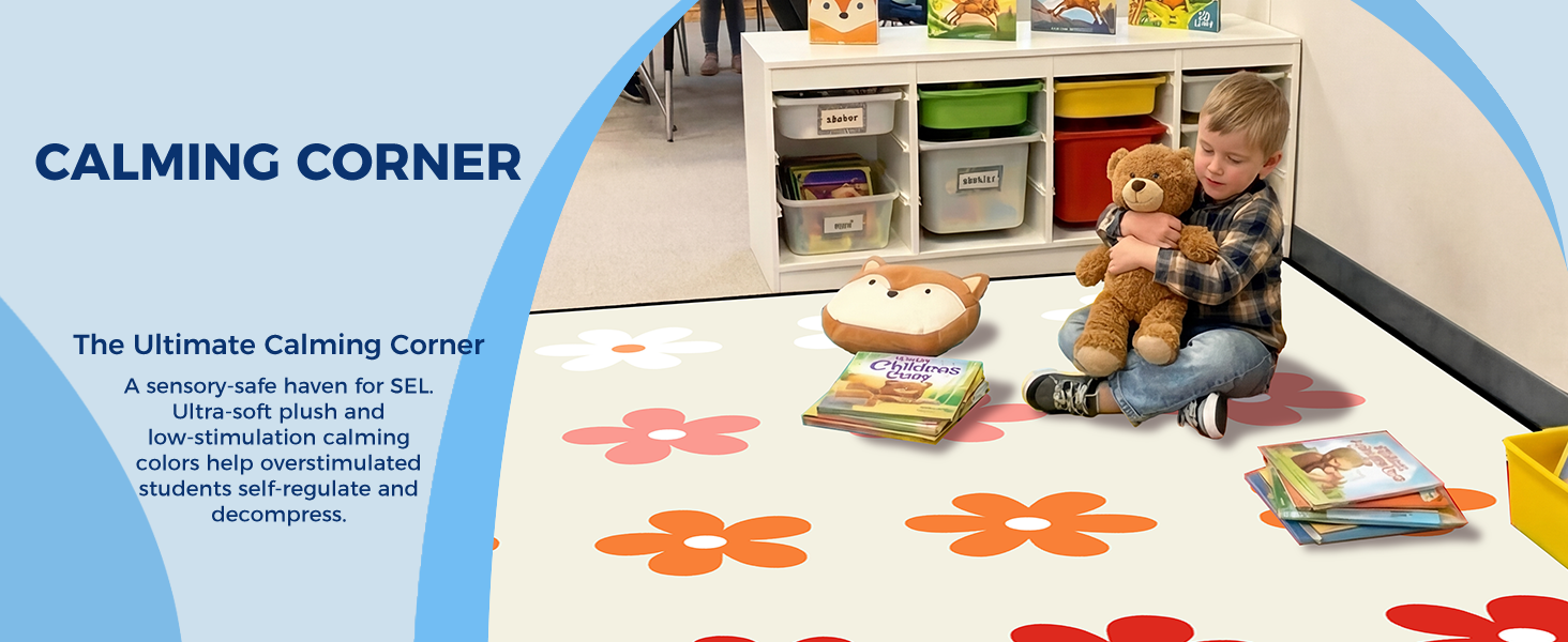 Cream Daisy Classroom Rug classroom rug scene image 10