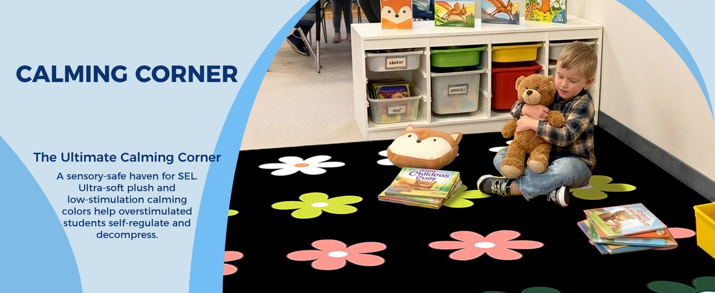 Black Daisy Floral Classroom Rug classroom rug scene image 10