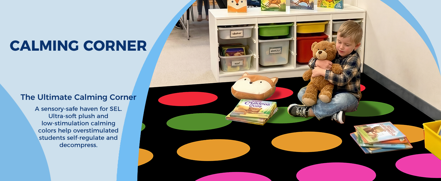 Black Colorful Circle Sit Spots Classroom Rug classroom rug scene image 10
