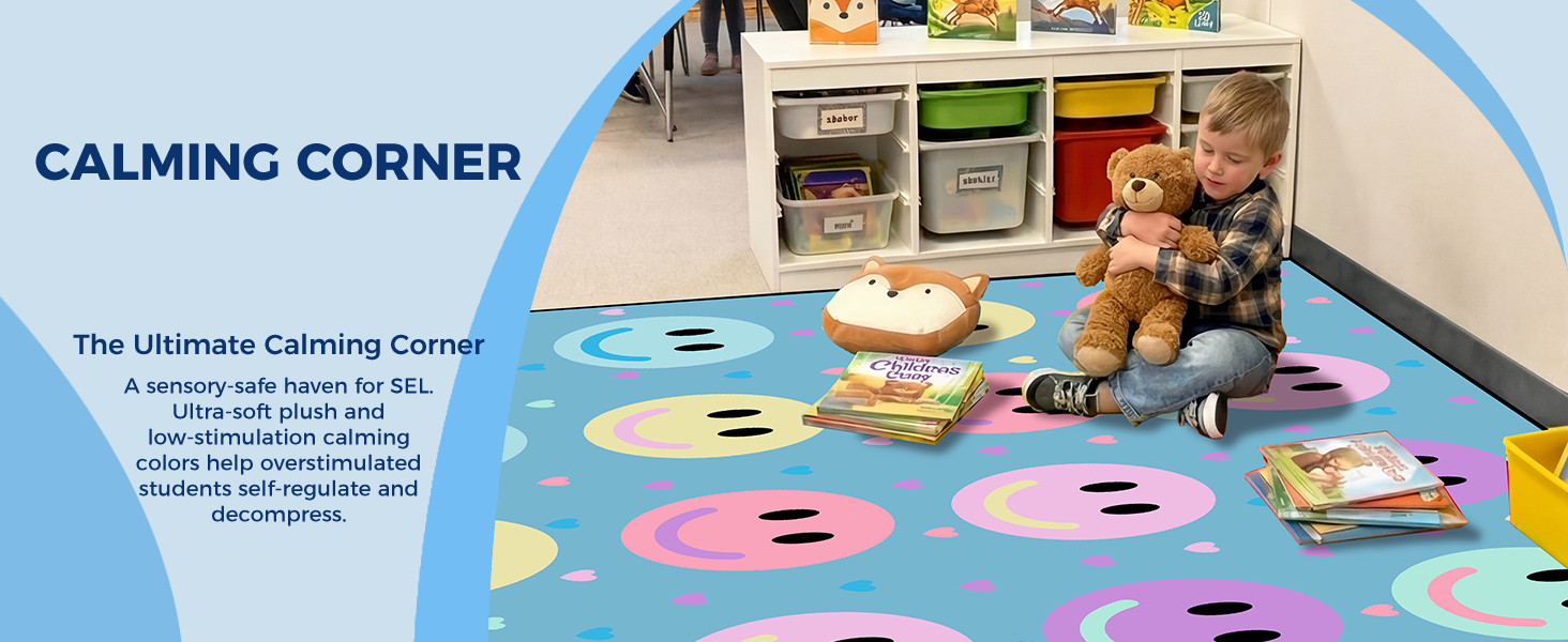 Blue Pastel Smileys Classroom Seating Rug classroom rug scene image 10