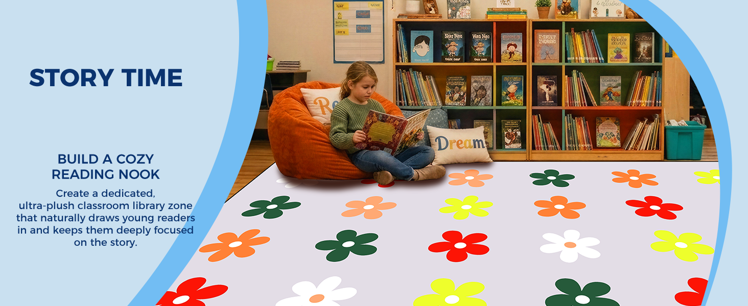 Gray Daisy Classroom Rug classroom rug scene image 11