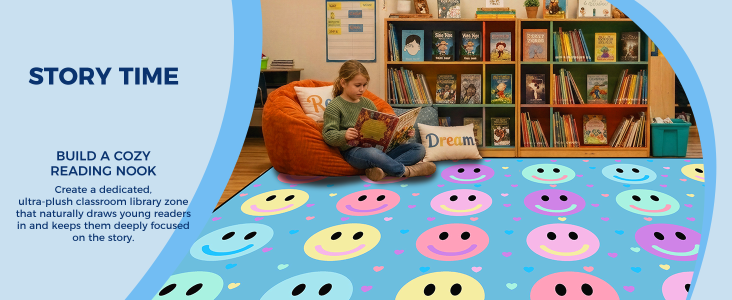 Blue Pastel Smileys Classroom Seating Rug classroom rug scene image 11