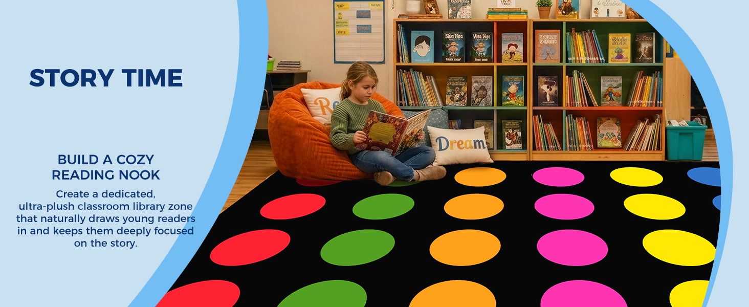 Black Colorful Circle Sit Spots Classroom Rug classroom rug scene image 11