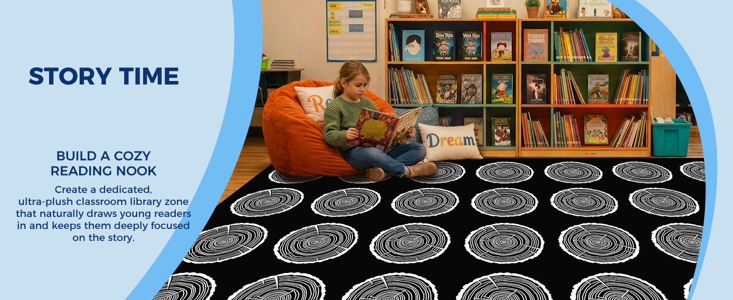 Black & White Tree Stump 28-Seat Classroom Rug classroom rug scene image 11