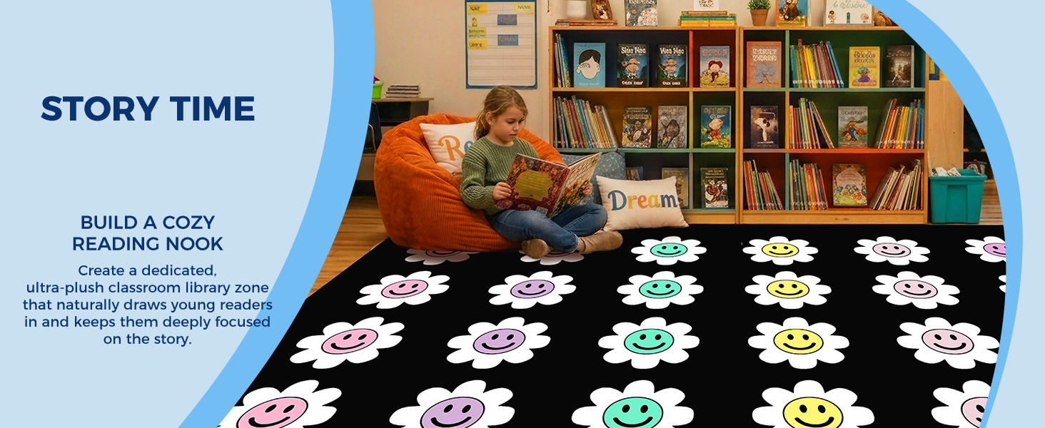 Pastel Flower Smileys Classroom Rug classroom rug scene image 11