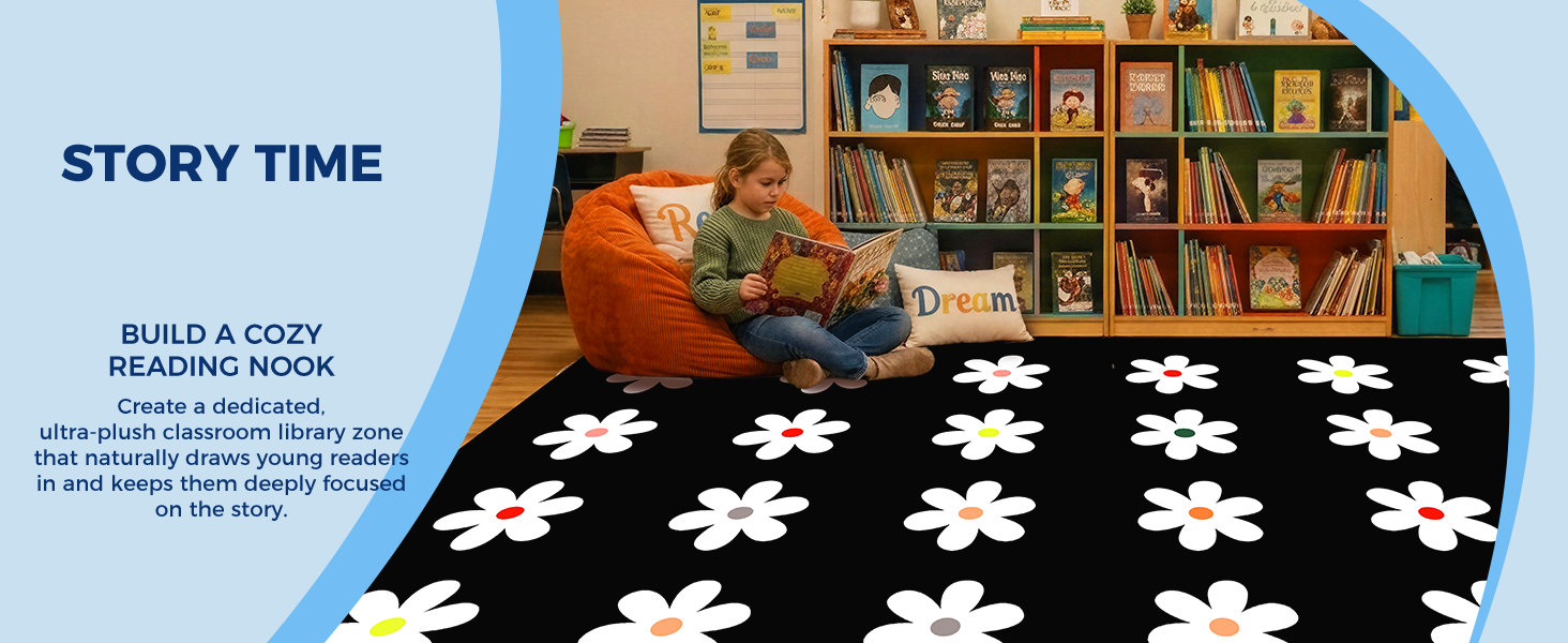 Black Daisy Classroom Rug classroom rug scene image 10