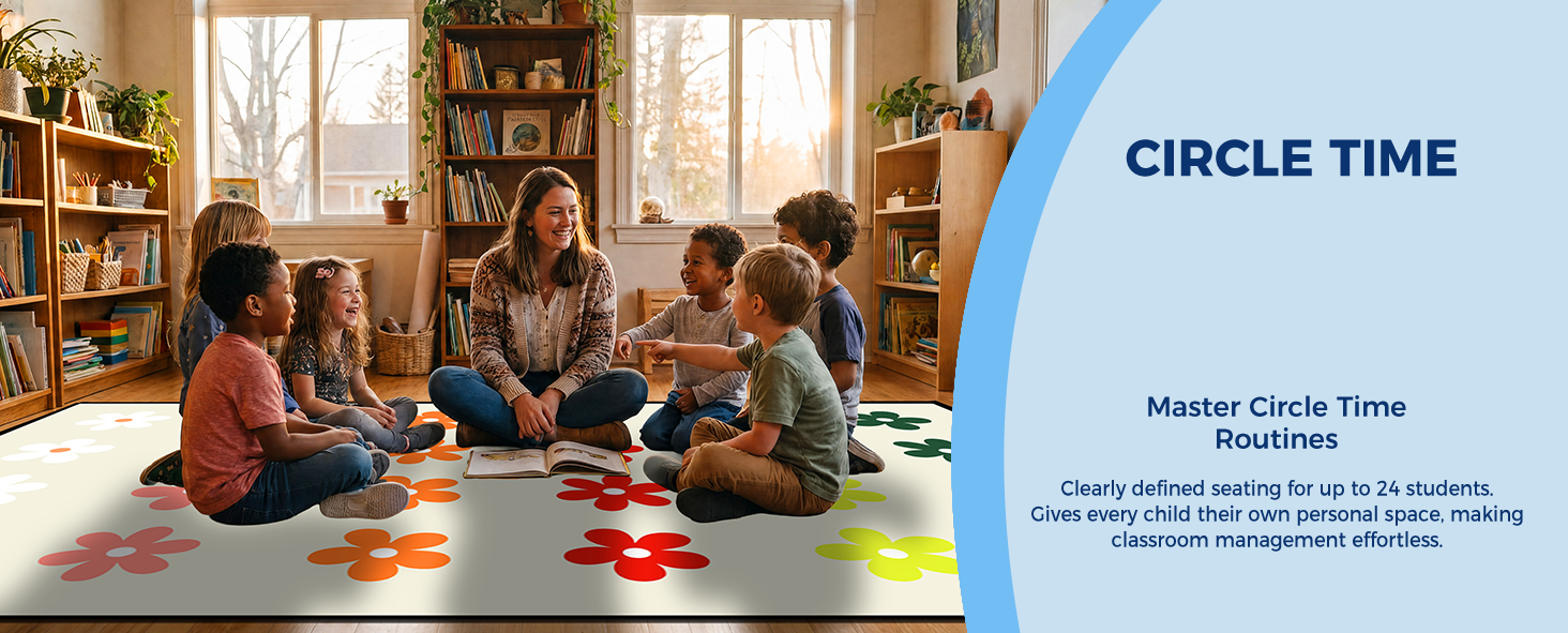 Cream Daisy Classroom Rug classroom rug scene image 8