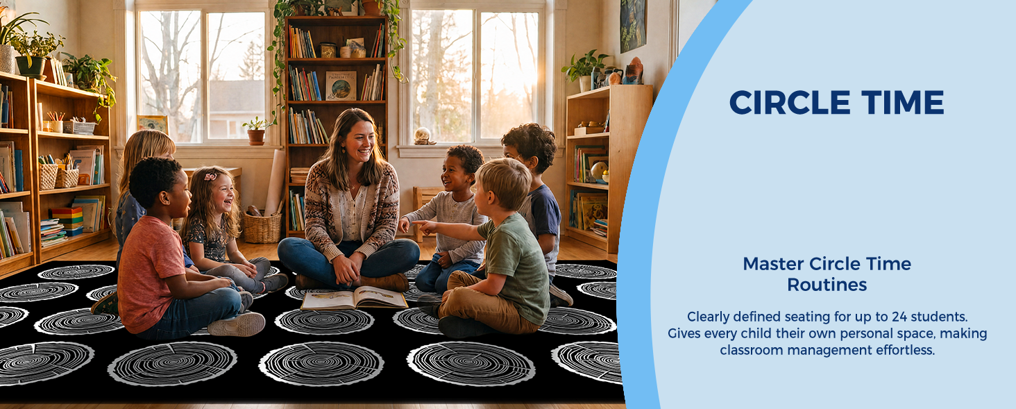 Black & White Tree Stump 28-Seat Classroom Rug classroom rug scene image 8