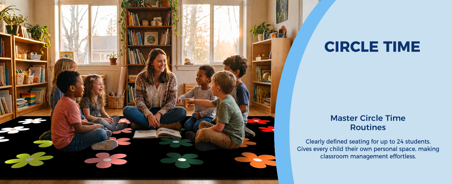 Black Daisy Floral Classroom Rug classroom rug scene image 8