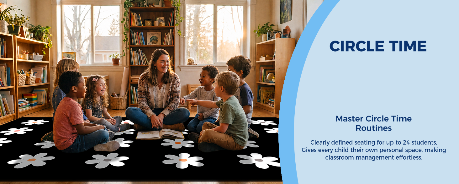 Black Daisy Classroom Rug classroom rug scene image 11